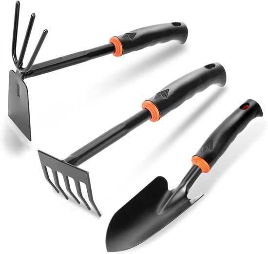 Tuingereedschap Set - Rostvrij Staal Gereedschap - 3 Delig - Ergonomisch Handvat - Voor Planten en Wieden - Zwart