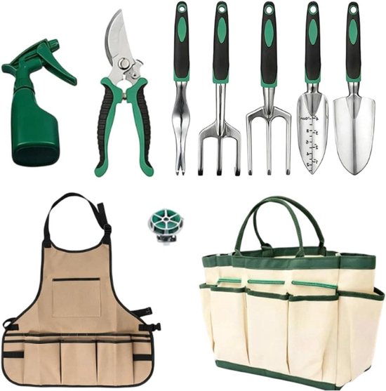 Tuingereedschap Set - Tuin Accessoires - Bloemen Planten - Ergonomische Handgrepen - 11 Delig - Groen Zilver