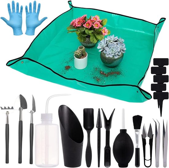 Tuingereedschap Set - Tuin Werkset - Oppotten Grond Mengen - Waterdichte Vloer Mat - 30x30x5 cm - Zwart