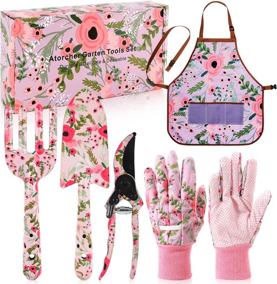 Tuingereedschap Set - Tuin Werkset - Planten Verzorgen - 5 Delige Kit - 29 x 15 x 5.5 cm - Roze