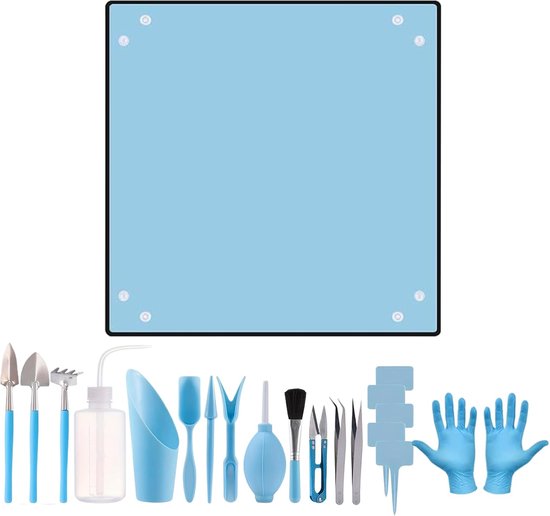 Tuingereedschap Set - Tuinmat Graafset - Tuinonderhoud - Waterdichte Vloermat - 100x100cm Mat - Zwart Blauw