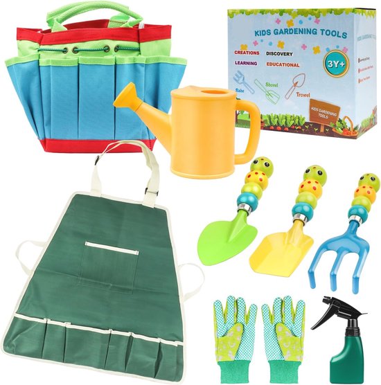 Tuingereedschap Set voor Kinderen - 9-delige Kit met Handschoenen, Tas, Gieter, Schort en Meer van Merkloos	