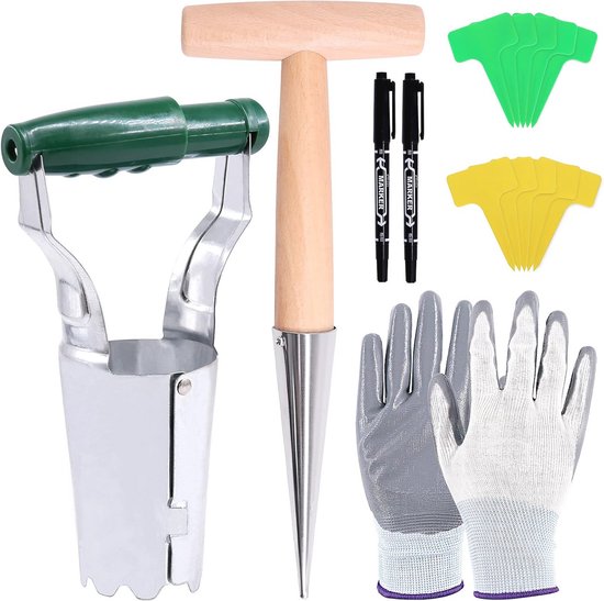 Tuingereedschap Set voor Planten - Compleet met Plantendibber, T-Tags, Handschoenen en Marker van Merkloos	