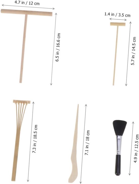 Tuingereedschap Set - Zen Tuin Harken - Zand Vormgeven - Japanse Stijl - 18 cm - Houtkleur
