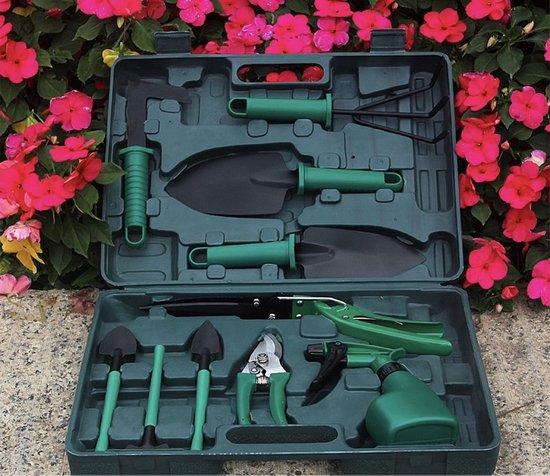 Tuingereedschap - Tuingereedschap Set - 10 delig - Tuingereedschapset - Snoeischaar - Tuinschaar - Bloemenschaar - Tuinschepje - Tuinharkje - Plantenspuit - Handhark van Tuingereedschap.