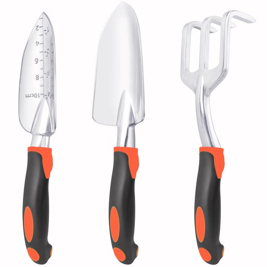 Tuingereedschap - Tuingereedschapsset, 3-delige set zwaar tuingereedschap inclusief tuinschepje, verplantingsschepje en handhark, met ergonomische handgrepen, aluminiumlegering voor het planten in het gazon van Merkloos	