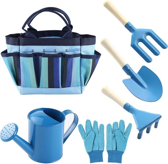 Tuingereedschap voor kinderen, set van 6 tuinspeelgoed voor kinderen, blauw, van T