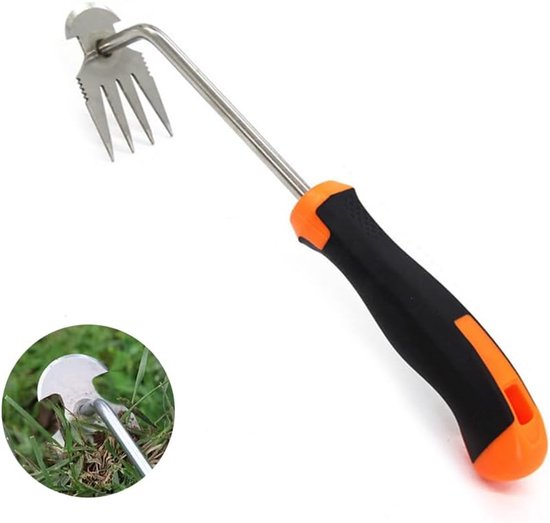 Tuingereedschap Wieder - Tuinieren Handwieder - Worteltrekker - Wieder met lange steel - Naadschraper met handvat - Rubberen handvat - 4 tanden (oranje) van Wieder