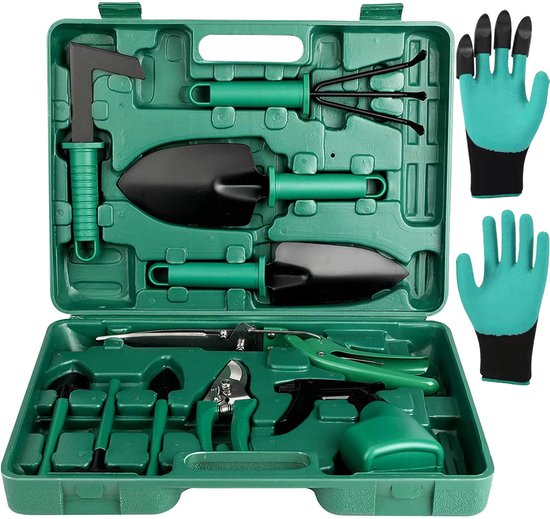 Tuingereedschapset, 11-delige handgereedschapset met opbergdoos, buitengereedschap, ergonomische handgrepen van Merkloos	