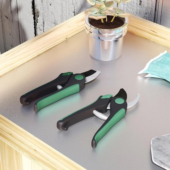 Tuingereedschapset, 2-delige set, Geschikt vooralen tuingereedschap, inclusief snoeischaar, groen en zwart.