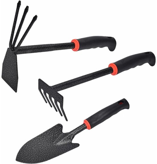Tuingereedschapset, 3-delige tuingereedschapsset, tuingereedschapssets, handhak, handhark, kleine tuinschep, voor het losmaken van de grond, wieden, verplanten