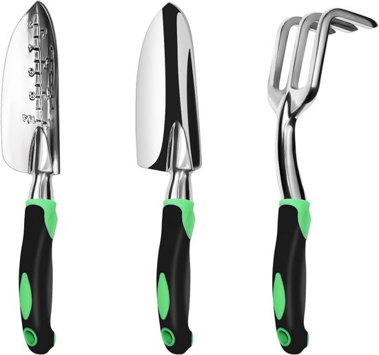 Tuingereedschapset - 3-pack Aluminium Tuinset met Ergonomische Handgrepen - Inclusief Handtroffel, Transplantatietroffel en Cultivator Handhark van Merkloos	