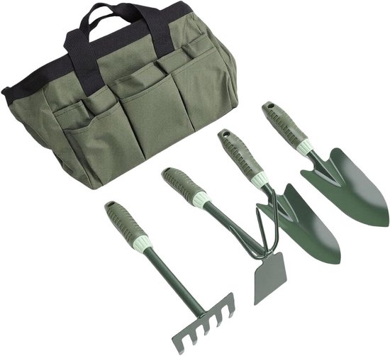 Tuingereedschapset 5-delig - Handgereedschap Tuin - Graven en Planten - Met Opbergtas - 38x20x13 cm - Groen