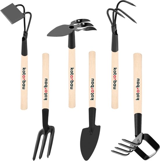 Tuingereedschapset, 6-delig, mini tuingereedschap, fork, kweek, hark, schoppen, dubbele hak voor tuingereedschap, tuingereedschap om los te maken, tuingereedschap