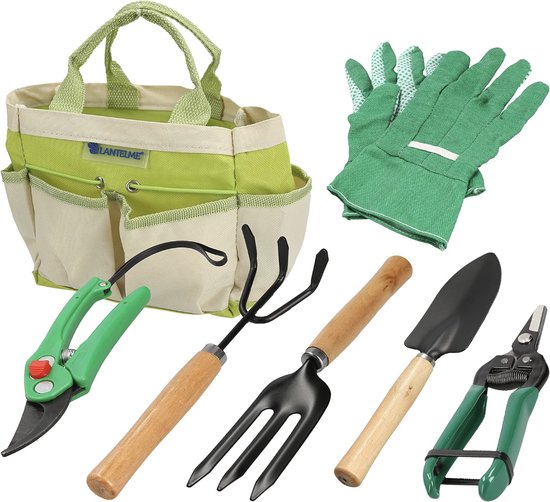 Tuingereedschapset 7-delig Tuingereedschap met tas Tuingereedschapset Rozenschaar, schep, hark, cultivator, handschoenen (maat 9) van Merkloos	