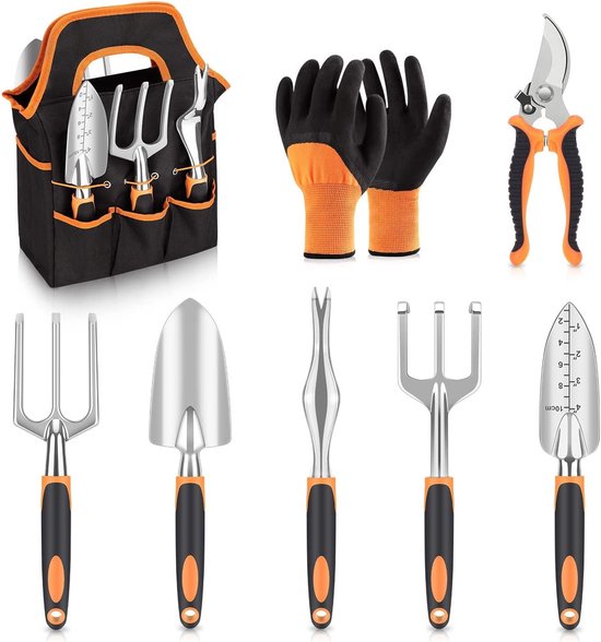 Tuingereedschapset - 8-delige set inclusief tuingereedschap, tuinschep, tuinhark, tuinhandschoenen, tuinschaar, enz., met opbergtas. van Merkloos	