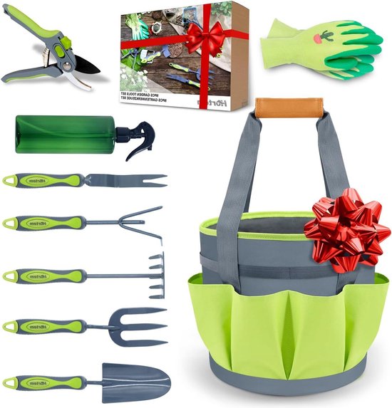 Tuingereedschapset 9 PCS voor dames - duurzaam handgereedschap inclusief grote tuintassen en snoeischaar - tuingeschenken voor heren van CHUER
