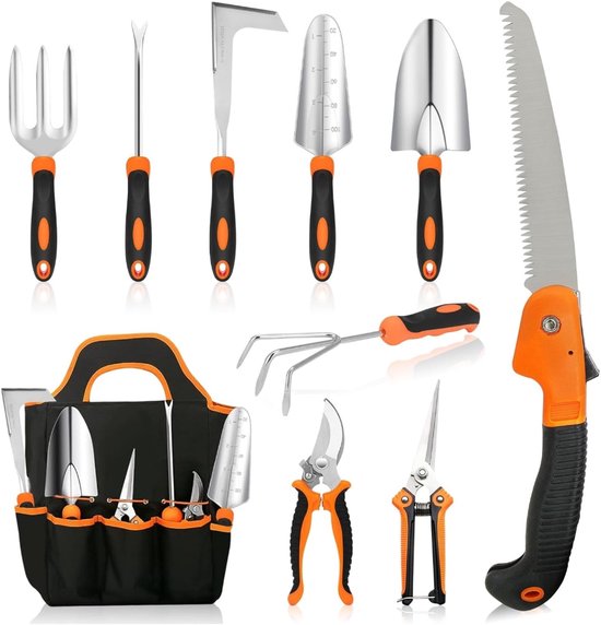 Tuingereedschapset Complete Onderhoudsset - Tuinset Duurzaam & Ergonomisch Ontwerp - Tuinmateriaal Hoogwaardige Afwerking Voor Intensief Gebruik - incl. Essentiële Gereedschappen Voor Efficiënt Tuinieren