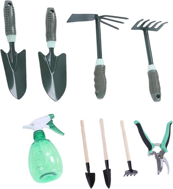 Tuingereedschapset - Handgereedschap Set - Tuinonderhoud - 9-delig met Opbergtas - 36 x 20 x 15 cm - Groen