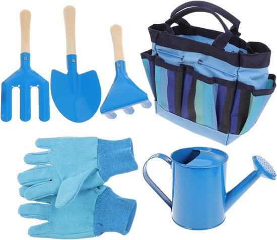 Tuingereedschapset - Handgereedschap - Tuinonderhoud - Houten handvatten - 50 g - Blauw