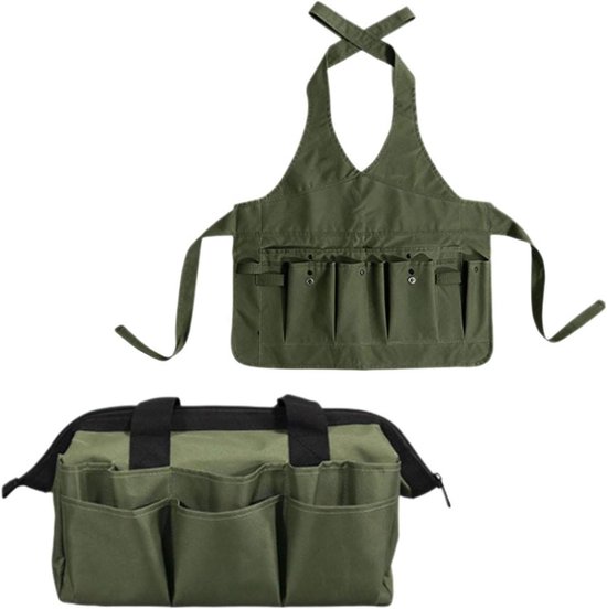 Tuingereedschapset Schort - Tuin Organizer - Tuinieren Buiten - 600D Oxford Stof - 38 x 24 x 4 cm - Groen