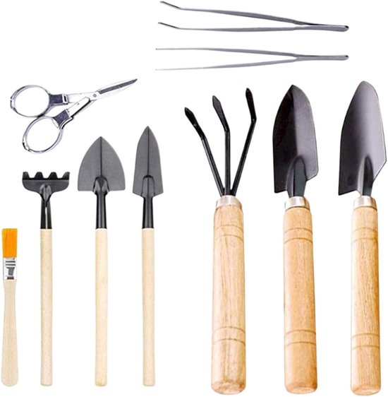 Tuingereedschapsset 10-delig - Handgereedschap Buiten - Planten en Beplanten - Ergonomische Houten Grepen - 10 Stuks - Niet Gespecificeerd