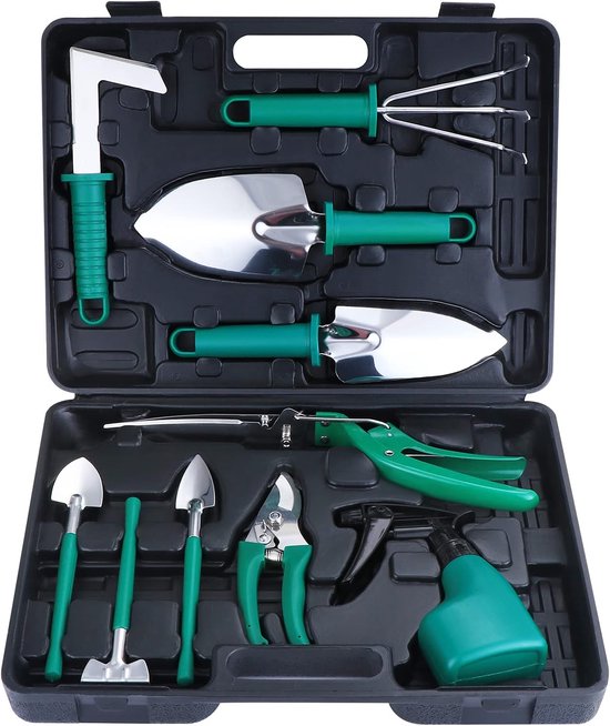Tuingereedschapsset 10-delig – Roestvrij Staal met Opbergkoffer – Cadeau voor Tuinliefhebbers van Merkloos	