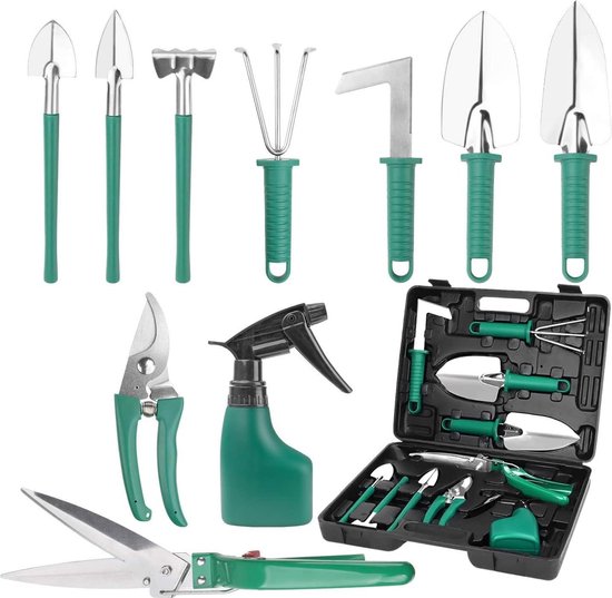 Tuingereedschapsset 10 stuks - Roestvrij staal - Ergonomische handgreep - Schep en tuinschaar - Hark watersproeier - Tuincadeaus - Vrouwen mannen - 37 cm x 28 cm van VONROC