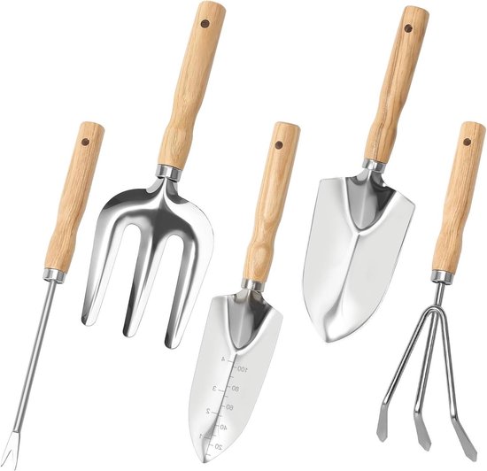 Tuingereedschapsset - 5-delig - geschikt voor tuinieren - roestvrijstaal - compact van Merkloos	