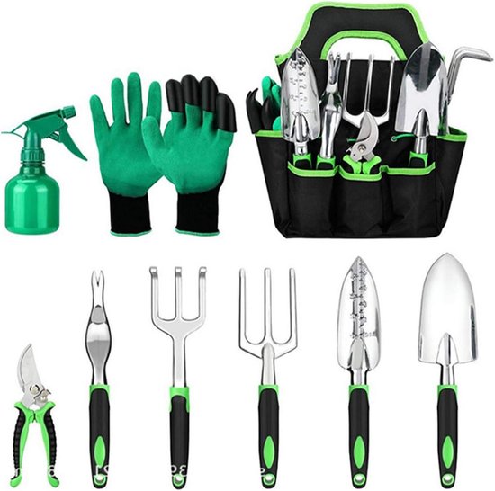 Tuingereedschapsset met opbergtas - 9-delige roestbestendige set voor tuinieren - Handgereedschap voor tuin - Ideaal tuincadeau voor vrouwen en mannen - Complete tuinset van Merkloos	