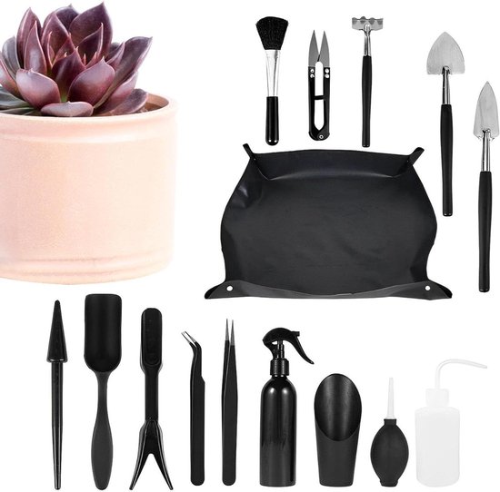 Tuingereedschapsset - Mini gereedschap - Planten verzorgen - 16 delig - 65 cm mat - Hout en metaal