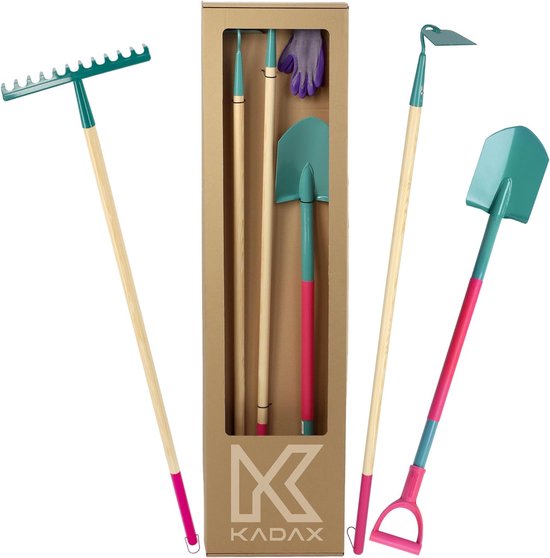 Tuingereedschapsset, set van 4 voor dames - metalen spade, hark en hak, tuingereedschap, inclusief handschoenen - tuinset, tuingereedschap van Esschert Design