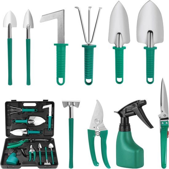 Tuingereedschapsset - veelzijdig en compleet - 10 stuks - groen van GARDENBee