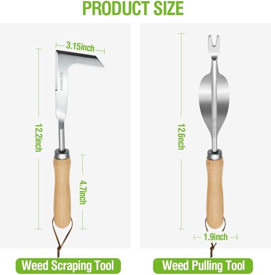 Tuingereedschapsset, voegenkrabber, tuinset voor tuinverzorging, bloemtrommel, onkruidsteker, tuin, basisuitrusting, roestvrij staal, amppersteker voor van T