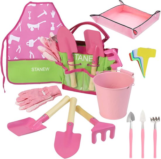 Tuingereedschapsset voor kinderen - Compleet met emmer, schort en waterkoker van Merkloos	