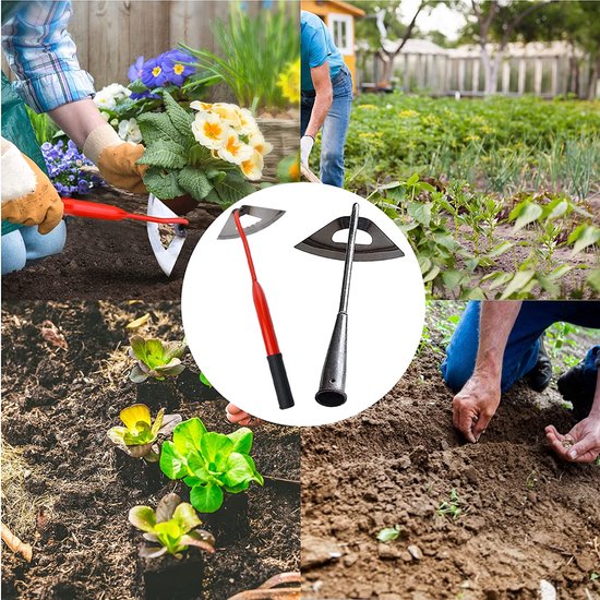 Tuinhak met staal, handheld geheel staal, geharde holle hak, tuinhelper, onkruidbak voor groenteteelt, onkruidjagen en bodemlosmaken, zilver + rood van Merkloos	