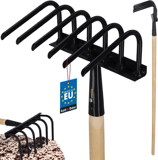 Tuinhak met steel - Onkruidhak grondklauw - Tuin onderhouden - Zes stevige tanden - 120 cm steel - Hout metaal van Merkloos	