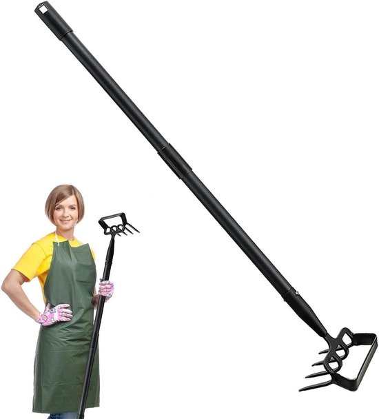 Tuinhakhark - Handcultivator RVS - Grond losmaken - Verstelbare steel - Tot 2.0 m - Zilver