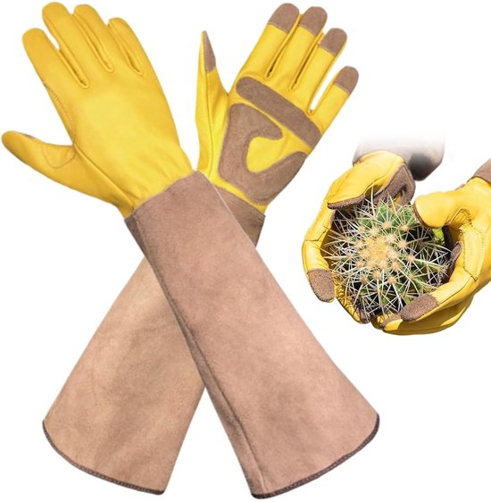 Tuinhandschoenen dames-1 paar Tuinhandschoenen-Rundleer - beschermt handen en armen-18" tuinhandschoenen - voor mannen en vrouwen van Merkloos	