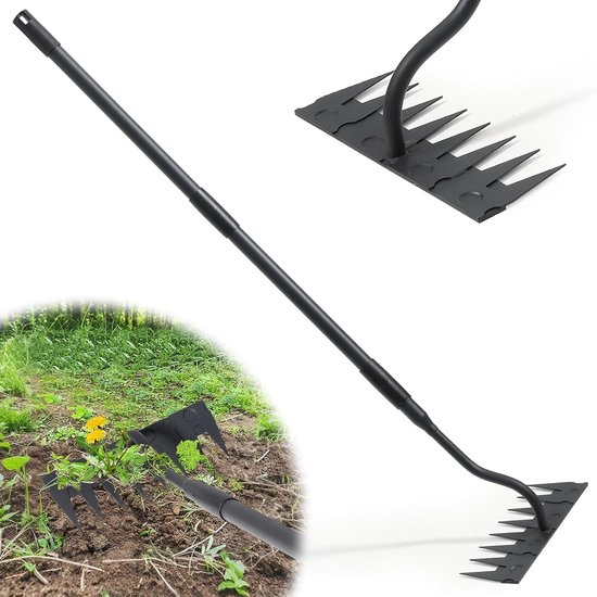 Tuinhark 140 cm - koolstofstaal - 8 tanden - voor het losmaken van onkruid - SnelShoppen