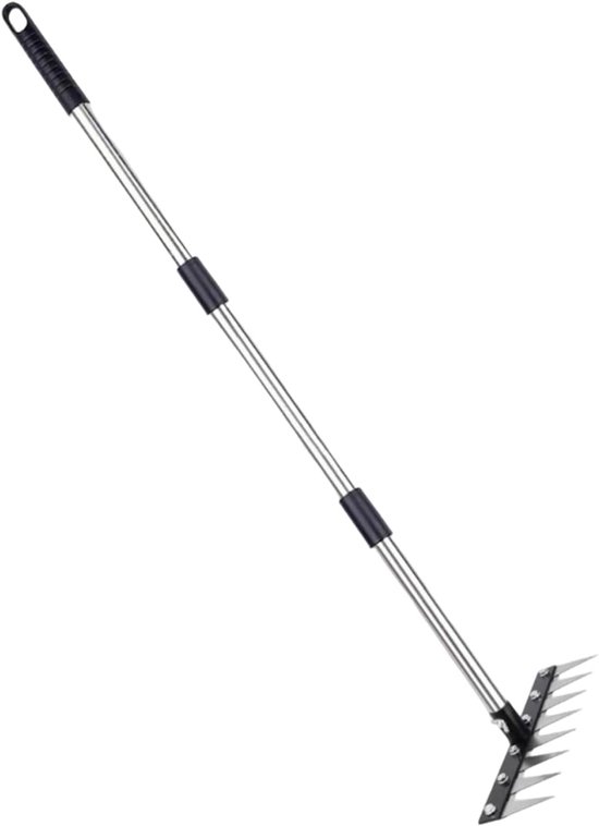 Tuinhark 8 Tanden - Onkruidverwijderaar Gazon - Bodem Losmaken - Roestvrij Staal - 27x10cm Kop van Merkloos	