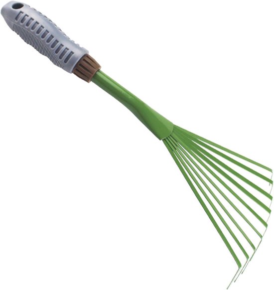 Tuinhark: Een stevige, compacte handhark met een ergonomisch handvat. Dankzij het kleine en handzame formaat is deze ideaal voor tuinieren, de grond losmaken, bloembedden schoonmaken, bladeren harken en soortgelijke werkzaamheden.