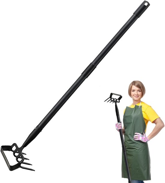 Tuinhark - Hark Tuin - Bodem Losmaken - Verstelbare Handgreep - 52 x 19 x 16 cm - Roestvrij Staal