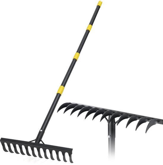 Tuinhark Heavy Duty - 188 cm Lange Steel - 12 Tanden - Duurzaam Tuingereedschap - Geschikt voor Grondnivellering - Perfect voor Bladeren en Puin - Hark