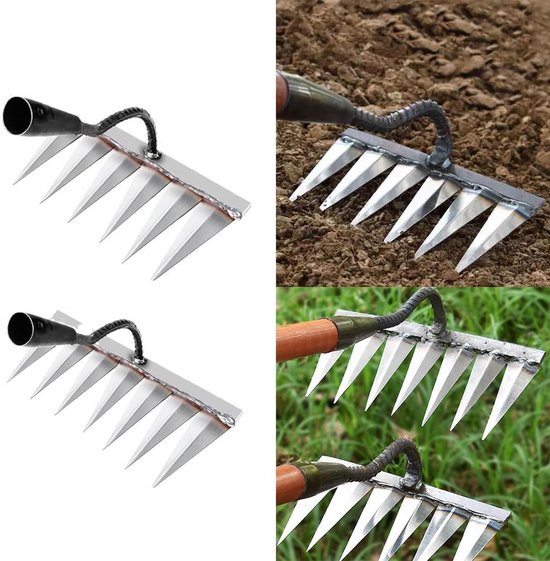 Tuinhark Koolstofstaal - Wiedhark Bodemluchter - Tuinonderhoud Losmaken - Heavy Duty Constructie - 71 x 71 x 58 cm - Zilver van Merkloos	