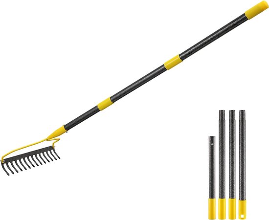 Tuinhark met 14 tanden, tuinhark met handvat 183cm, verstelbare lengte 86cm/152cm/167cm/183cm van T