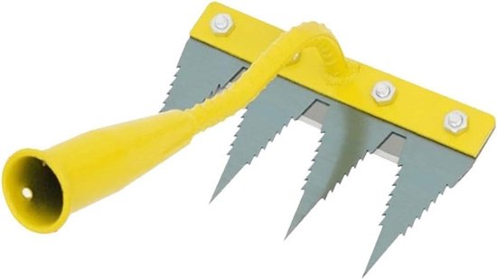 Tuinhark met 4 tanden - Onkruidverwijderaar Gazonhark - Bodem losmaken - Verdikt gehard metaal - 21 cm breed - Gele kop