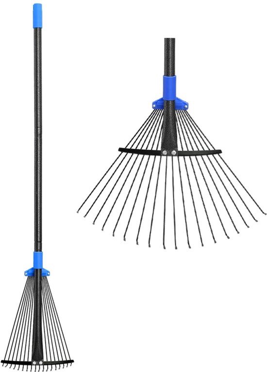 Tuinhark met verstelbare steel 75-150 cm - Bladhark - Tuinhak - Hark voor bladeren - Hark voor gazon - Schokbestendig metaal - Bladbezem