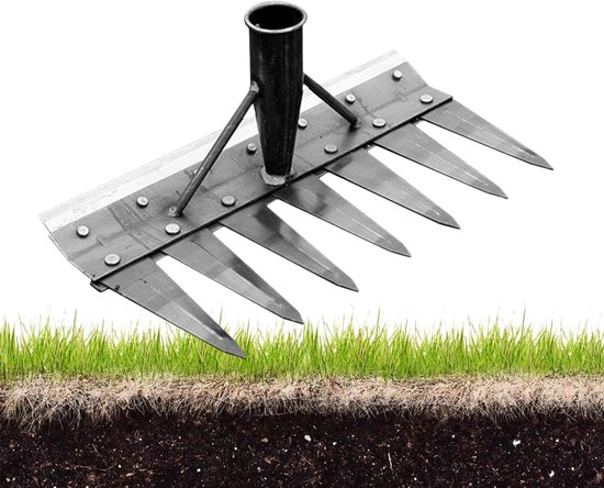 Tuinhark Metaal - Gazonhark Onkruidsteker - Tuinonderhoud Uitvoeren - Dubbelzijdig Ontwerp - 7 Tanden - Grijs