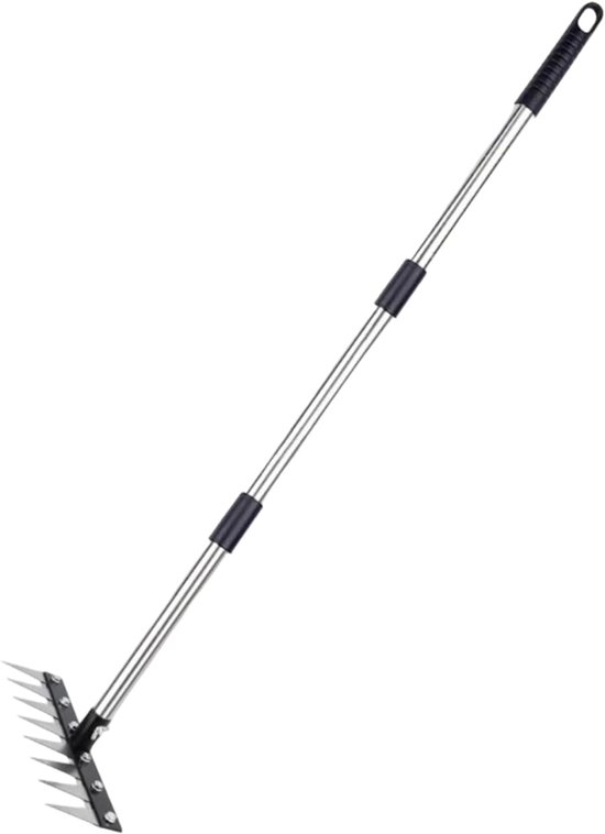 Tuinhark Onkruid - Bodem Beluchter - Gazon Onderhoud - 8 Tanden Roestvrij Staal - 26.9 x 9.5 cm Kop van Merkloos	